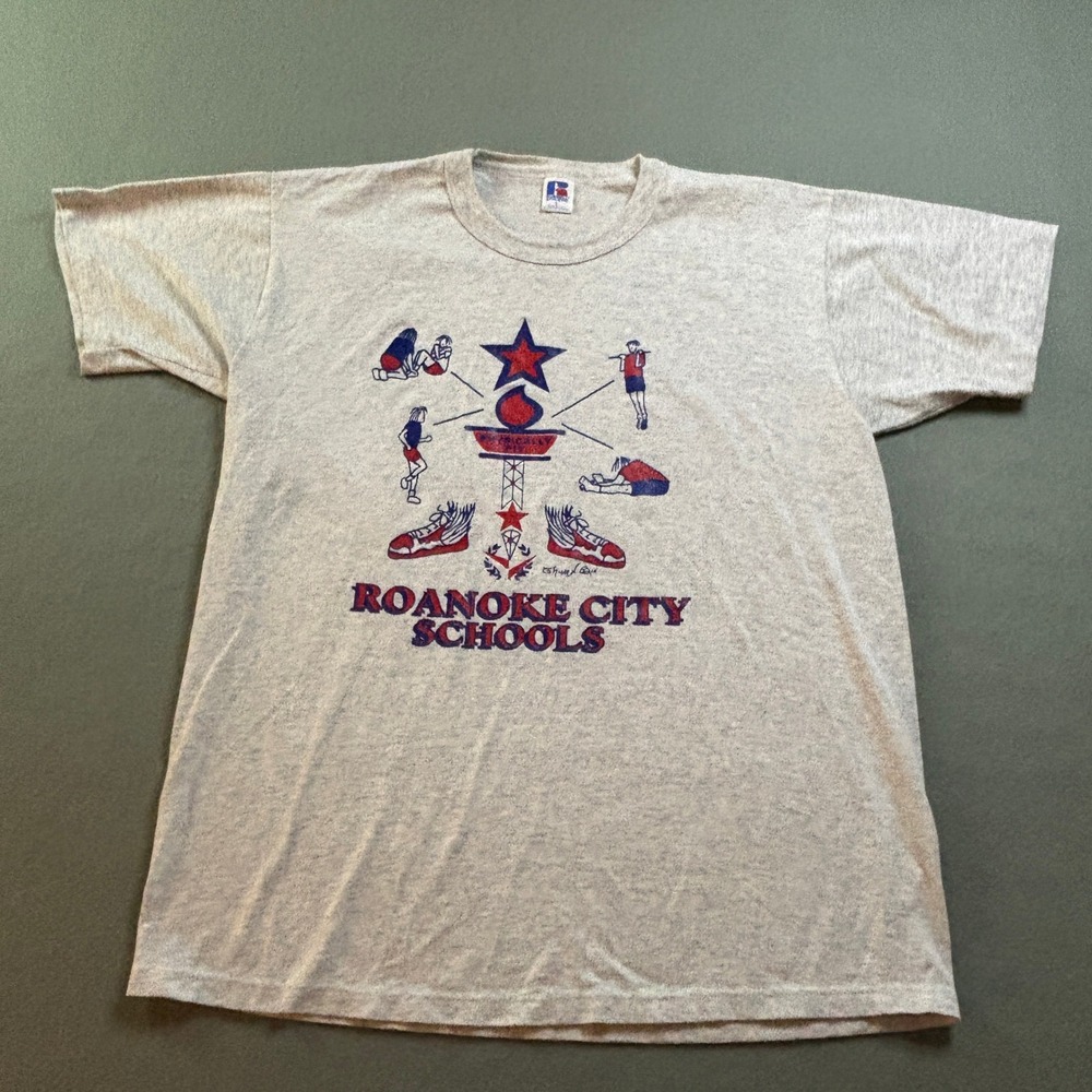 VTG Russell Athletic Roanoke City Schools T Shirt Mens L Single Stitch USA 90s